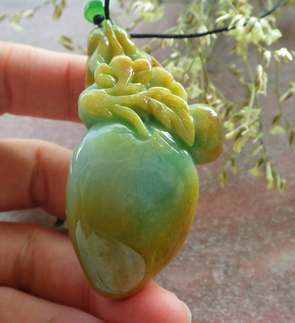 Certified Green Yellow Burma 100% Natural A Jade jadeite Pendant Monkey Peach Leaf Necklace 猴子 640508  TN