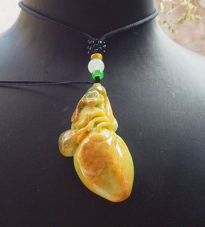 Certified Green Yellow Burma 100% Natural A Jade jadeite Pendant Monkey Peach Leaf Necklace 猴子 640508  TN