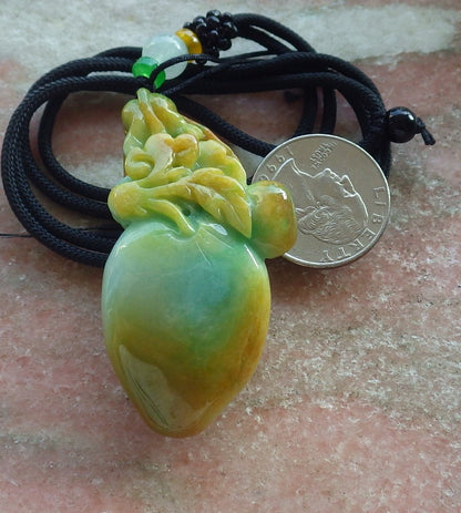 Certified Green Yellow Burma 100% Natural A Jade jadeite Pendant Monkey Peach Leaf Necklace 猴子 640508  TN