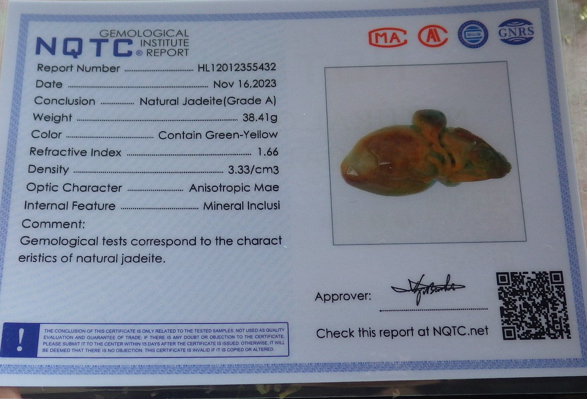 Certified Green Yellow Burma 100% Natural A Jade jadeite Pendant Monkey Peach Leaf Necklace 猴子 640508  TN