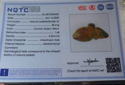 Certified Green Yellow Burma 100% Natural A Jade jadeite Pendant Monkey Peach Leaf Necklace 猴子 640508  TN