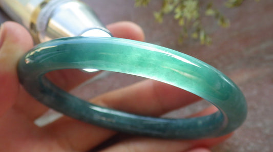 Certified Icy Green Burma 100% Natural A JADE Jadeite Circle Bangle Bracelet 55 mm 手镯 640562  TN