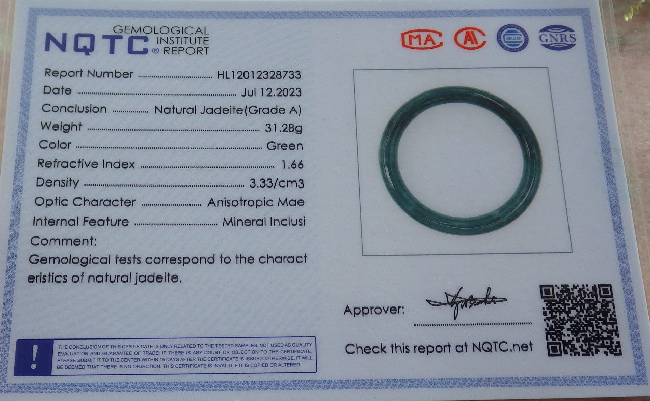 Certified Icy Green Burma 100% Natural A JADE Jadeite Circle Bangle Bracelet 52 mm 手镯 640581  TN