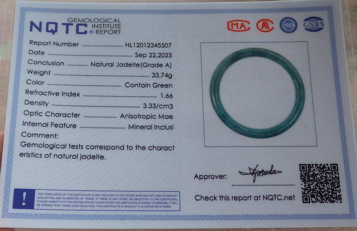Certified Green Burma 100% Natural A JADE Jadeite Circle Bangle Bracelet 61 mm 手镯 640591  TN