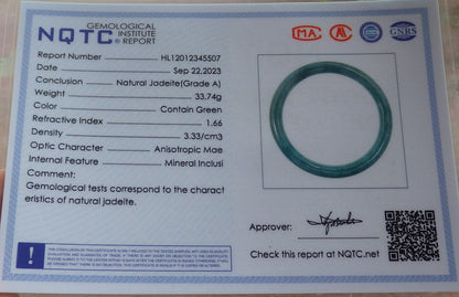 Certified Green Burma 100% Natural A JADE Jadeite Circle Bangle Bracelet 61 mm 手镯 640591  TN