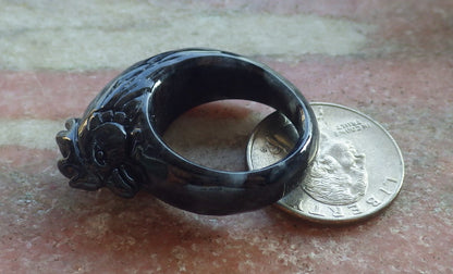Certified Black Burma 100% Natural A JADE Jadeite Rooster RING USA. 11.25 戒指 640601  TN