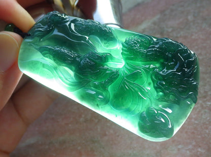 Certified Icy Green Burma 100% Natural A Jade jadeite Pendant Guanyin Kwan Yin Dragon Bead Necklace 观音 640611  TN