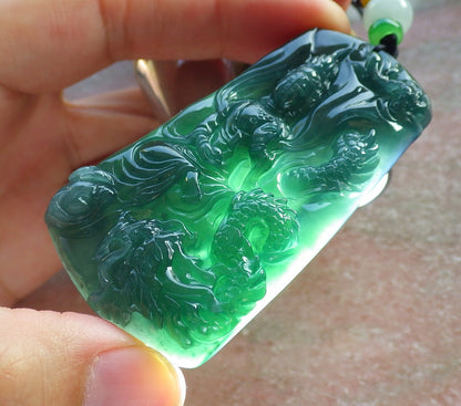 Certified Icy Green Burma 100% Natural A Jade jadeite Pendant Guanyin Kwan Yin Dragon Bead Necklace 观音 640611  TN