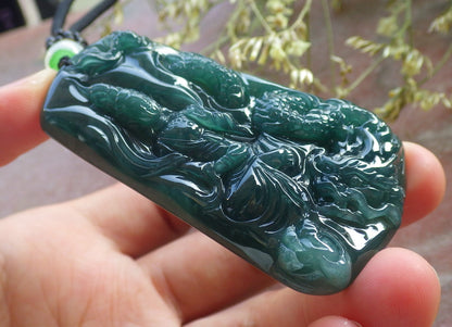 Certified Icy Green Burma 100% Natural A Jade jadeite Pendant Guanyin Kwan Yin Dragon Bead Necklace 观音 640611  TN