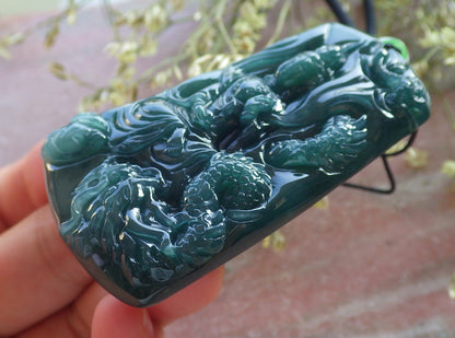 Certified Icy Green Burma 100% Natural A Jade jadeite Pendant Guanyin Kwan Yin Dragon Bead Necklace 观音 640611  TN