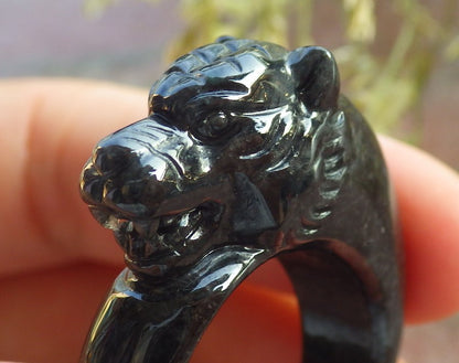 Certified Black Burma 100% Natural A JADE Jadeite Tiger RING USA. 11.5 老虎戒指 640684  TN