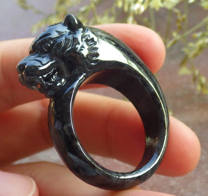Certified Black Burma 100% Natural A JADE Jadeite Tiger RING USA. 11.5 老虎戒指 640684  TN