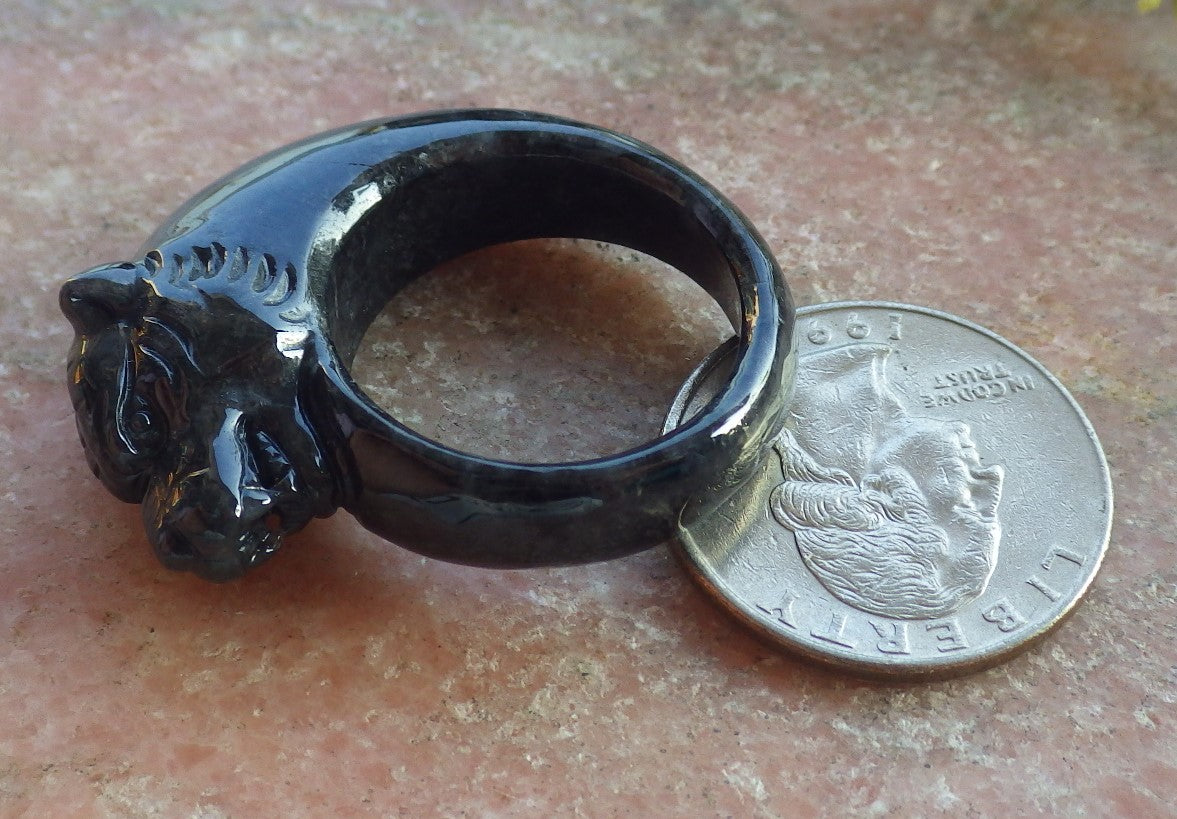 Certified Black Burma 100% Natural A JADE Jadeite Tiger RING USA. 11.5 老虎戒指 640684  TN