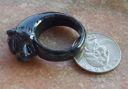 Certified Black Burma 100% Natural A JADE Jadeite Tiger RING USA. 11.5 老虎戒指 640684  TN