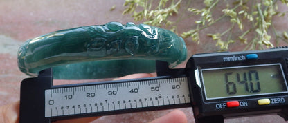 Certified Icy Green Burma 100% Natural A JADE Jadeite Monkey Ruyi Bamboo Bangle Bracelet 64 mm 手镯 640744  TN