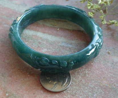 Certified Icy Green Burma 100% Natural A JADE Jadeite Monkey Ruyi Bamboo Bangle Bracelet 64 mm 手镯 640744  TN