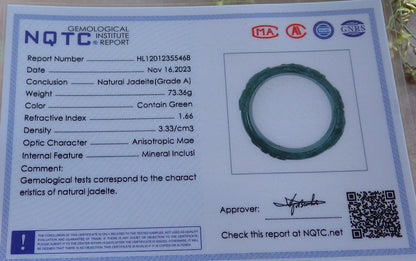 Certified Icy Green Burma 100% Natural A JADE Jadeite Monkey Ruyi Bamboo Bangle Bracelet 64 mm 手镯 640744  TN