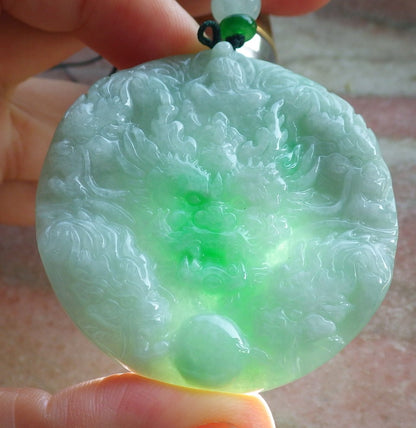 Certified Green Burma 100% Natural A Jade jadeite Pendant 9 Dragon Buddha God Circle Necklace 640771  TN