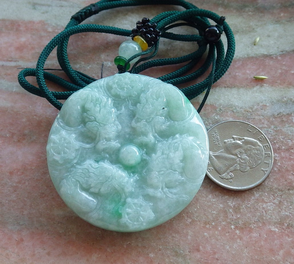 Certified Green Burma 100% Natural A Jade jadeite Pendant 9 Dragon Buddha God Circle Necklace 640771  TN