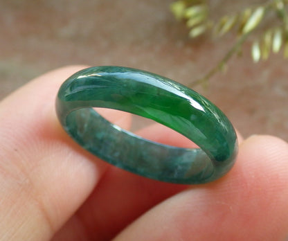 Certified Icy Green Burma 100% Natural A JADE Jadeite Circle RING USA. 5.75 戒指 640849  TN