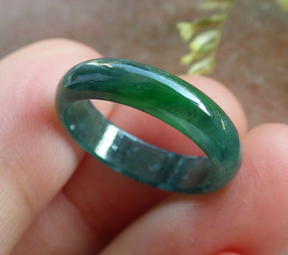 Certified Icy Green Burma 100% Natural A JADE Jadeite Circle RING USA. 5.75 戒指 640849  TN