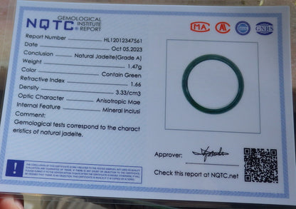 Certified Icy Green Burma 100% Natural A JADE Jadeite Circle RING USA. 5.75 戒指 640849  TN