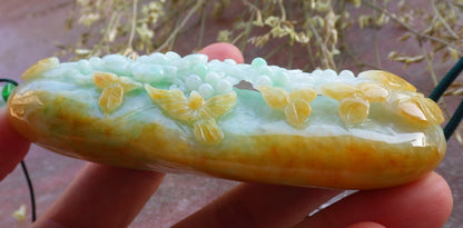 Certified Yellow Green Burma 100% Natural A Jade jadeite Pendant Phoenix Bird Flower Leaf Necklace 鸟语花香 640916  TN