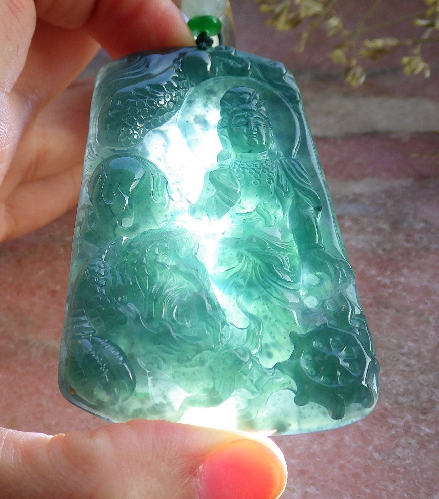 Certified Icy Green Burma 100% Natural A Jade jadeite Pendant Guanyin Kwan Yin Dragon Bead Necklace 观音 640926  TN