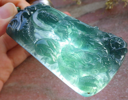 Certified Icy Green Burma 100% Natural A Jade jadeite Pendant Guanyin Kwan Yin Dragon Bead Necklace 观音 640926  TN