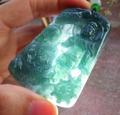 Certified Icy Green Burma 100% Natural A Jade jadeite Pendant Guanyin Kwan Yin Dragon Bead Necklace 观音 640926  TN