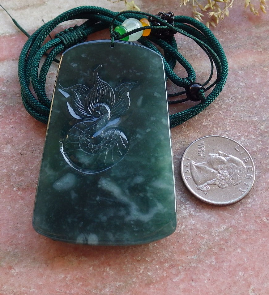 Certified Icy Green Burma 100% Natural A Jade jadeite Pendant Guanyin Kwan Yin Dragon Bead Necklace 观音 640926  TN