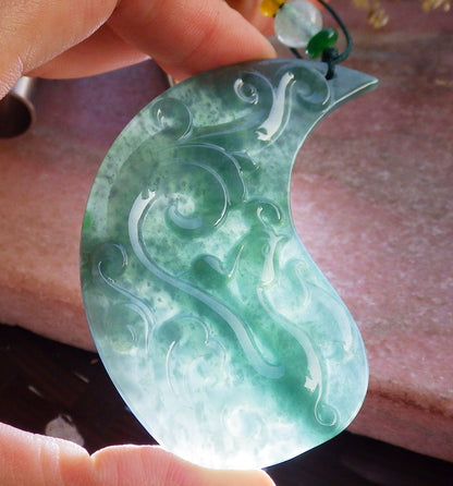 Pair Certified Icy Green Burma 100% Natural A Jade jadeite Pendant Dragon Phoenix Necklace 龙凤 640951  TN