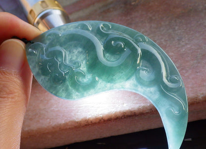 Pair Certified Icy Green Burma 100% Natural A Jade jadeite Pendant Dragon Phoenix Necklace 龙凤 640951  TN