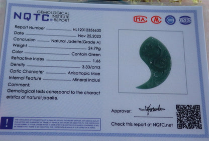 Pair Certified Icy Green Burma 100% Natural A Jade jadeite Pendant Dragon Phoenix Necklace 龙凤 640951  TN