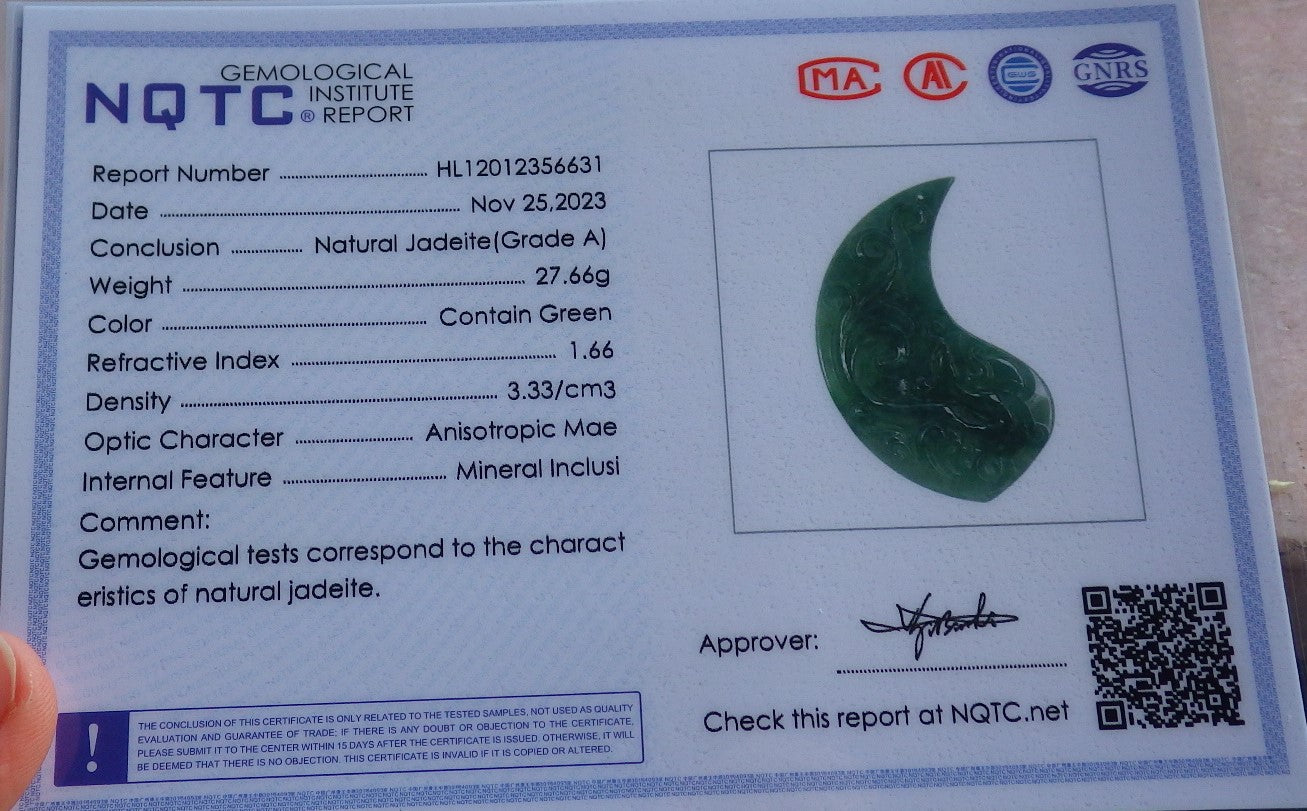 Pair Certified Icy Green Burma 100% Natural A Jade jadeite Pendant Dragon Phoenix Necklace 龙凤 640951  TN