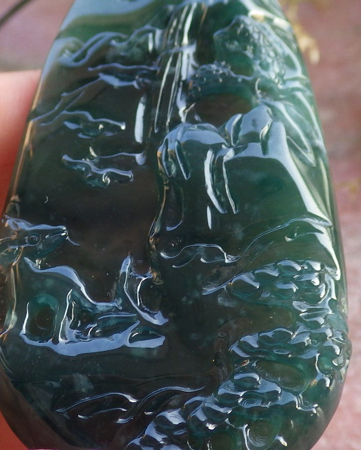 Certified Icy Blue Water Burma 100% Natural A Jade jadeite Pendant Landscape painting Tree Necklace 山水画 640977  TN