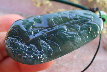Certified Icy Blue Water Burma 100% Natural A Jade jadeite Pendant Landscape painting Tree Necklace 山水画 640977  TN