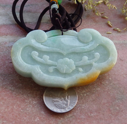 Certified Yellow Green Burma 100% Natural A Jade jadeite Pendant Dragon Coin Flower Ruyi Necklace 生意兴隆 641011  TN