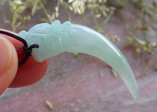 Certified Green Burma 100% Natural A Jade jadeite Pendant Dragon tooth Necklace 龙牙 641033  TN
