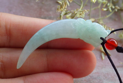 Certified Green Burma 100% Natural A Jade jadeite Pendant Dragon tooth Necklace 龙牙 641033  TN