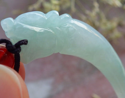 Certified Green Burma 100% Natural A Jade jadeite Pendant Dragon tooth Necklace 龙牙 641033  TN