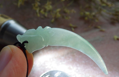 Certified Green Burma 100% Natural A Jade jadeite Pendant Dragon tooth Necklace 龙牙 641033  TN