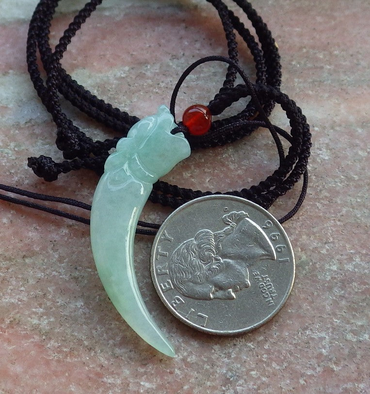 Certified Green Burma 100% Natural A Jade jadeite Pendant Dragon tooth Necklace 龙牙 641033  TN