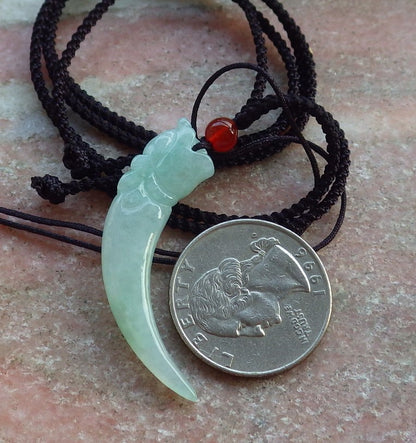 Certified Green Burma 100% Natural A Jade jadeite Pendant Dragon tooth Necklace 龙牙 641033  TN