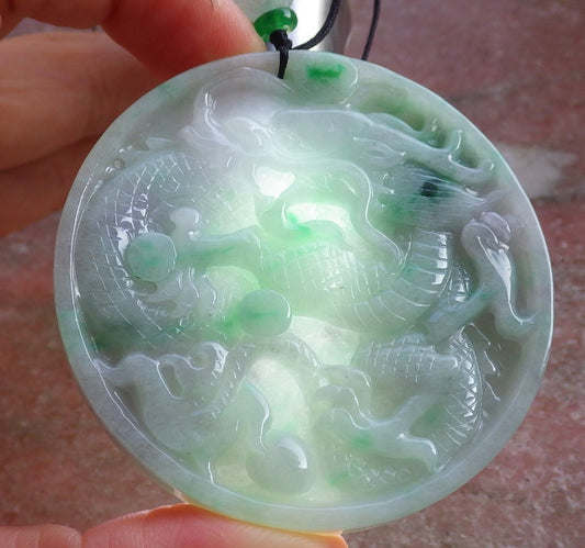 Certified Green Pale Lavender Burma 100% Natural A Jade jadeite Pendant Dragon Bead Necklace 生意兴隆 641075  TN