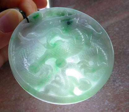 Certified Green Pale Lavender Burma 100% Natural A Jade jadeite Pendant Dragon Bead Necklace 生意兴隆 641075  TN
