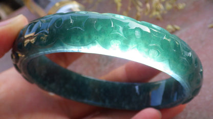 Certified Icy Green Burma 100% Natural A JADE Jadeite Money Coin Bangle Bracelet 65 mm 手镯 641101  TN