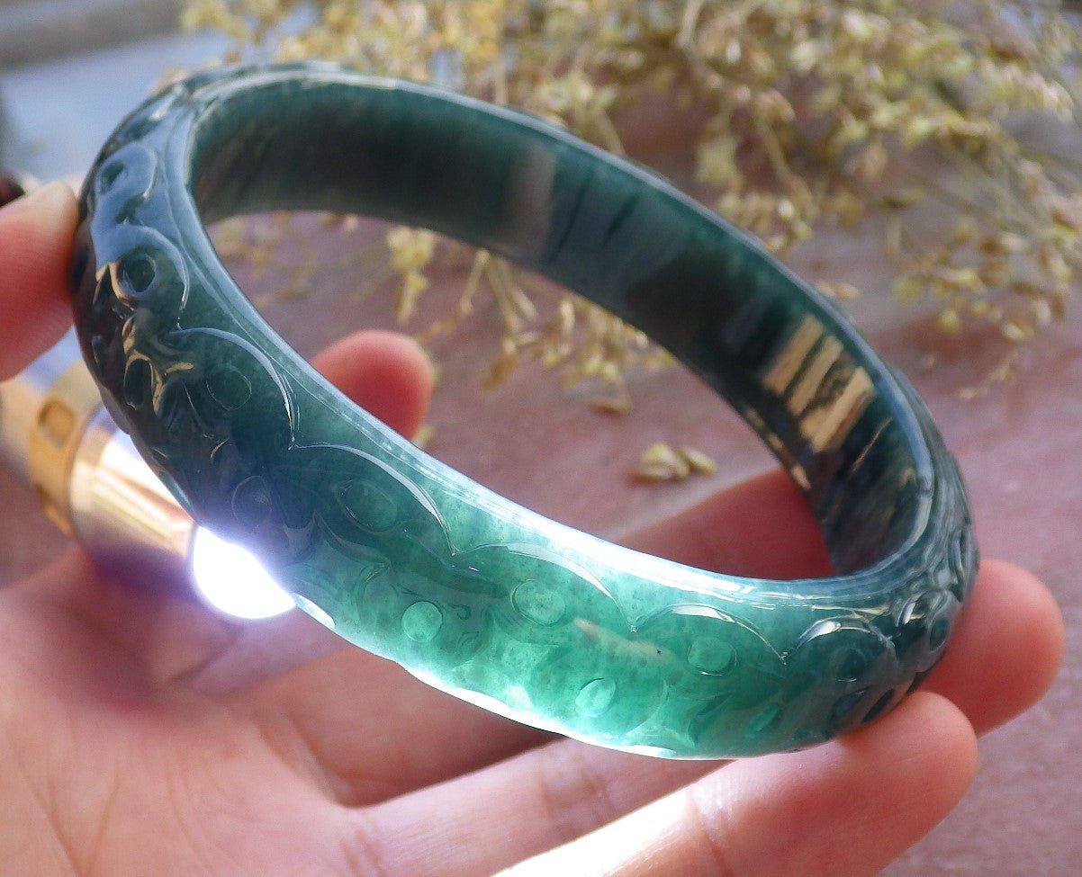 Certified Icy Green Burma 100% Natural A JADE Jadeite Money Coin Bangle Bracelet 65 mm 手镯 641101  TN