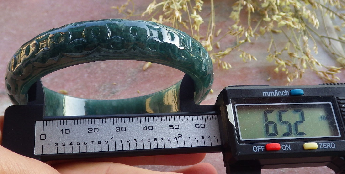 Certified Icy Green Burma 100% Natural A JADE Jadeite Money Coin Bangle Bracelet 65 mm 手镯 641101  TN