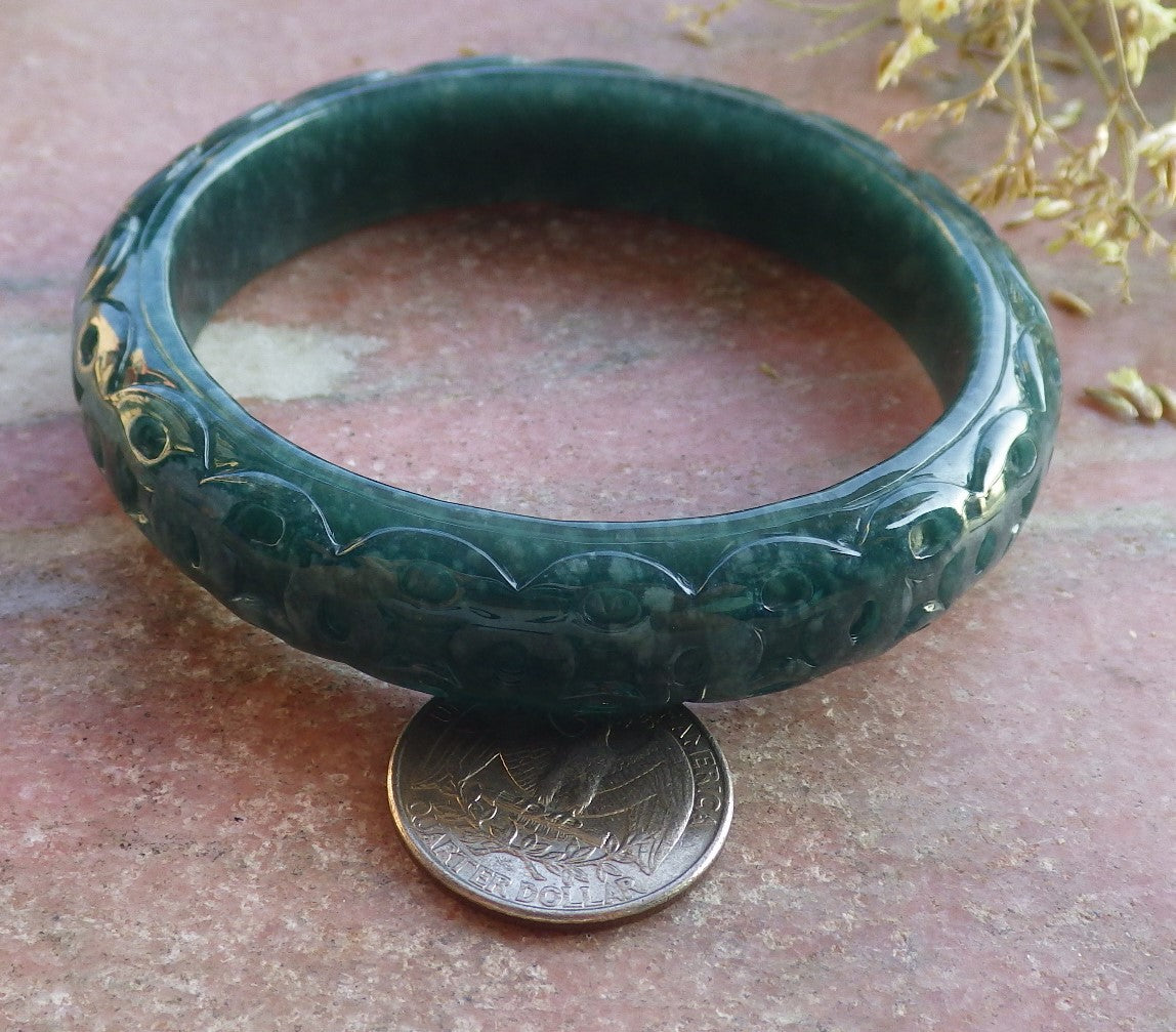 Certified Icy Green Burma 100% Natural A JADE Jadeite Money Coin Bangle Bracelet 65 mm 手镯 641101  TN